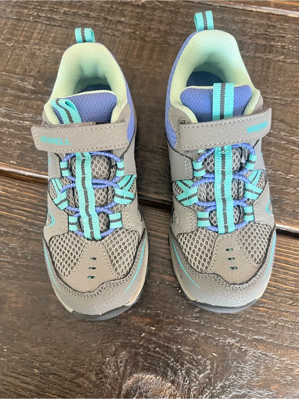 Merrell Kids Gray Sneakers with Teal & Blue Accents